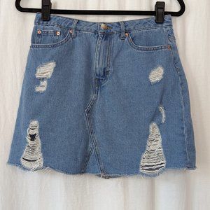 H&M Distressed Denim Midi Skirt Size 4